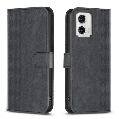 Motorola Moto G73 5G Case - Embossed Plaid Leather Wallet Cover with Card Slots, Kickstand, and 360 degree Protection