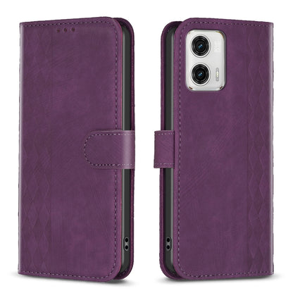 Motorola Moto G73 5G Case - Embossed Plaid Leather Wallet Cover with Card Slots, Kickstand, and 360 degree Protection