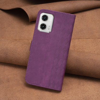Motorola Moto G73 5G Case - Embossed Plaid Leather Wallet Cover with Card Slots, Kickstand, and 360 degree Protection