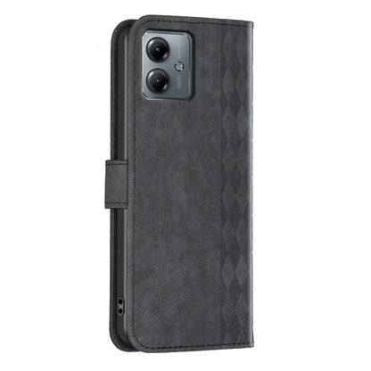 Motorola Moto G14 4G Case - Embossed Plaid Leather Wallet Cover with Card Slots, Kickstand, and 360 degree Protection