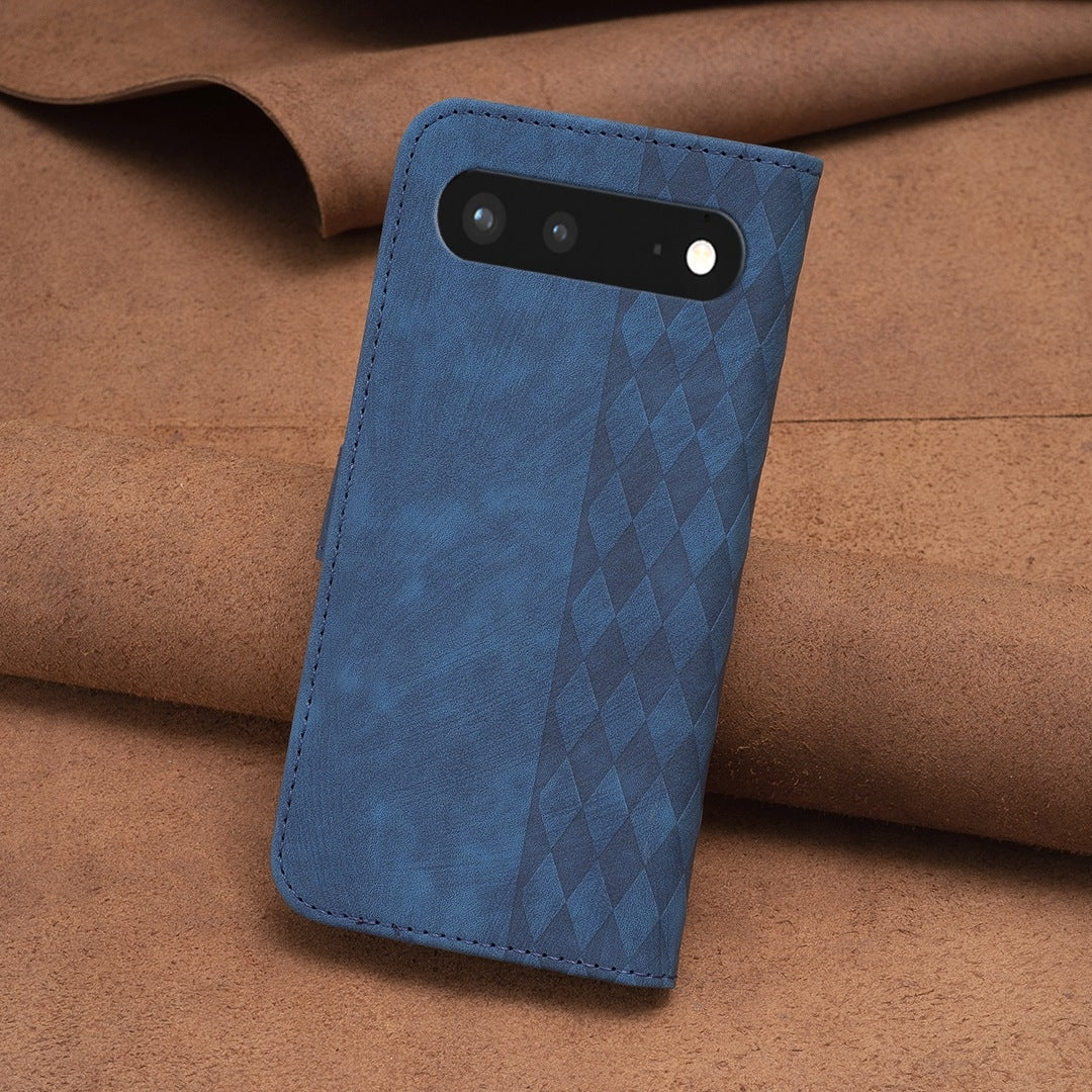 Google Pixel 7 Case - Embossed Plaid Leather Wallet Cover with Card Slots, Kickstand, and 360 degree Protection