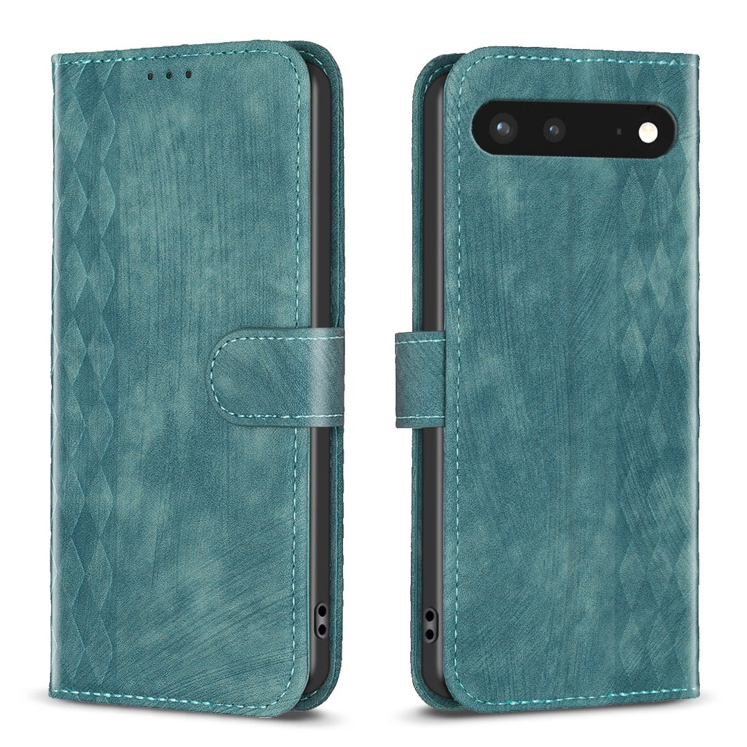 Google Pixel 7 Case - Embossed Plaid Leather Wallet Cover with Card Slots, Kickstand, and 360 degree Protection