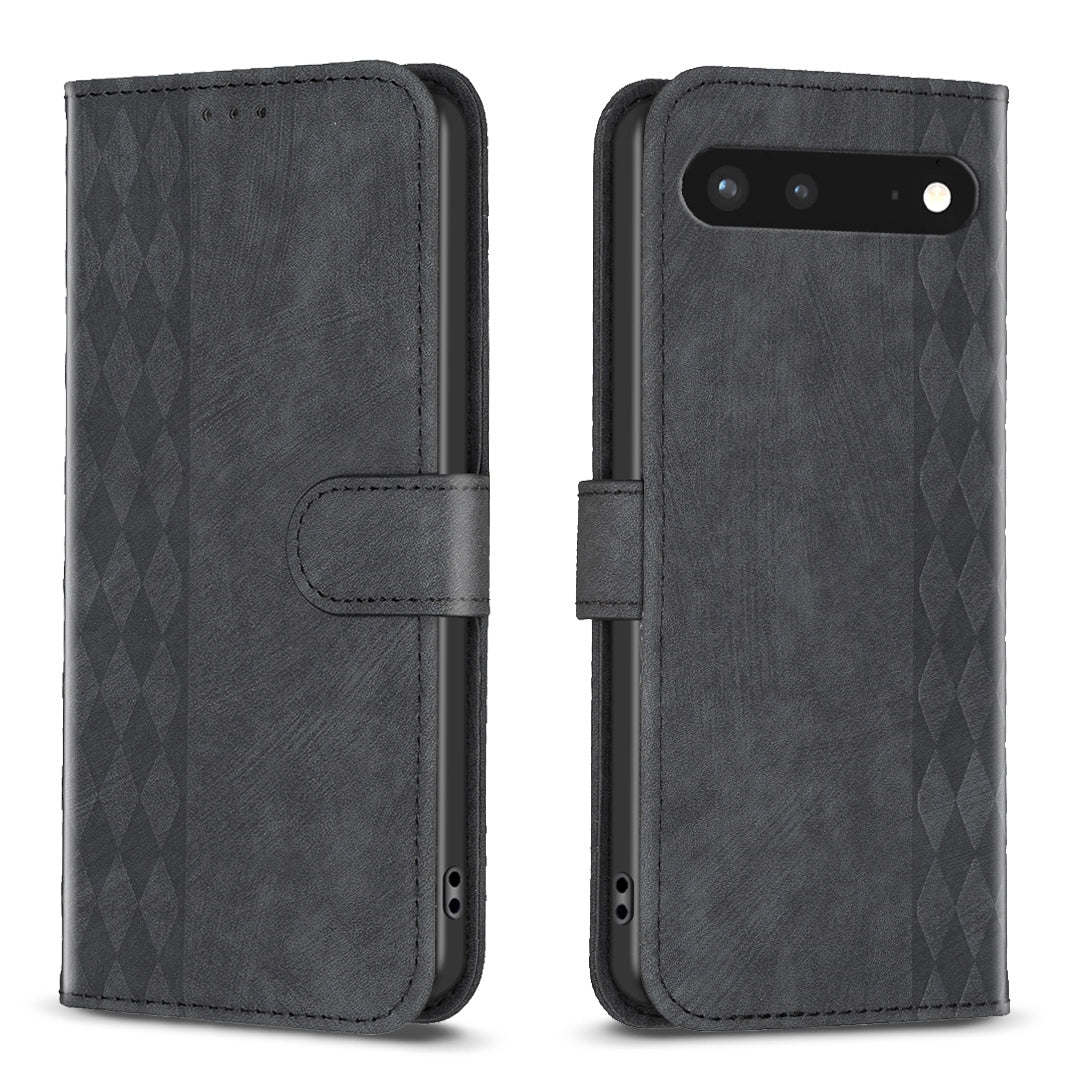 Google Pixel 7 Case - Embossed Plaid Leather Wallet Cover with Card Slots, Kickstand, and 360 degree Protection