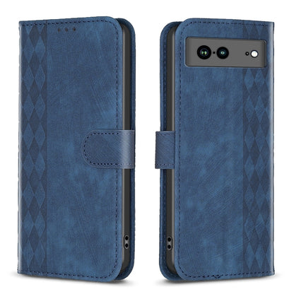 Google Pixel 7a Case - Embossed Plaid Leather Wallet Cover with Card Slots, Kickstand, and 360 degree Protection