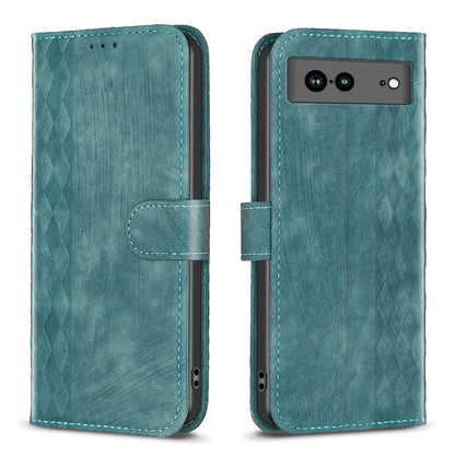 Google Pixel 7a Case - Embossed Plaid Leather Wallet Cover with Card Slots, Kickstand, and 360 degree Protection