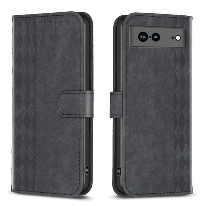 Google Pixel 7a Case - Embossed Plaid Leather Wallet Cover with Card Slots, Kickstand, and 360 degree Protection