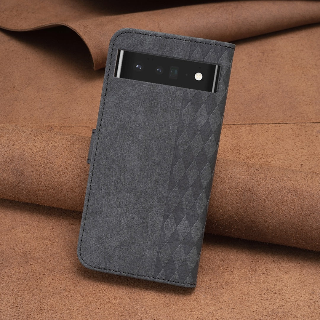 Google Pixel 7 Pro Case - Embossed Plaid Leather Wallet Cover with Card Slots, Kickstand, and 360 degree Protection