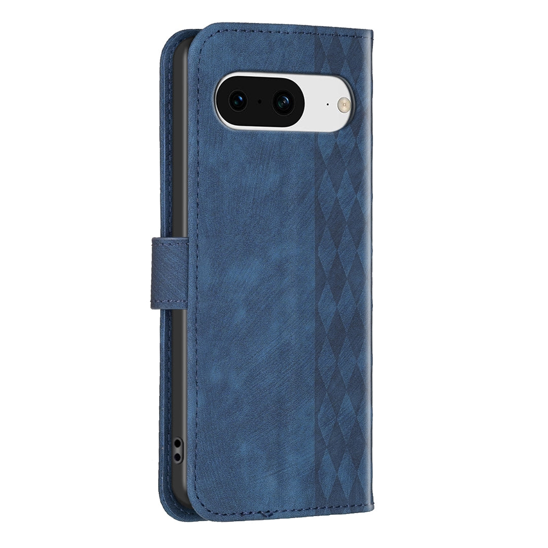 Google Pixel 8 Case - Embossed Plaid Leather Wallet Cover with Card Slots, Kickstand, and 360 degree Protection