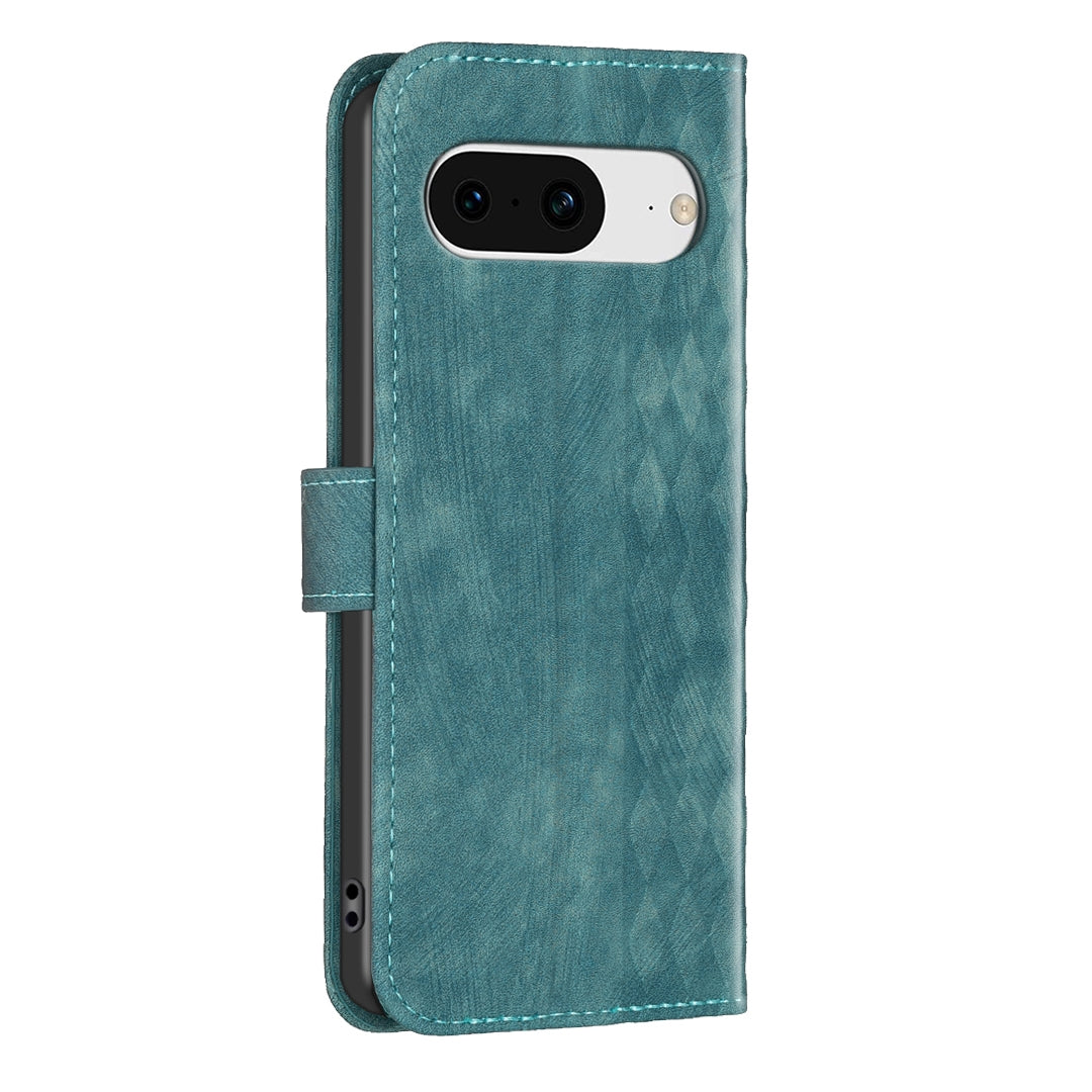 Google Pixel 8 Case - Embossed Plaid Leather Wallet Cover with Card Slots, Kickstand, and 360 degree Protection