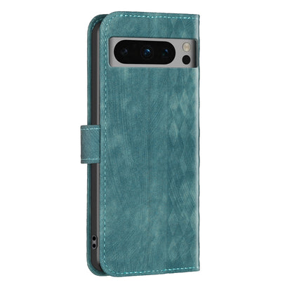 Google Pixel 8 Pro Case - Embossed Plaid Leather Wallet Cover with Card Slots, Kickstand, and 360 degree Protection