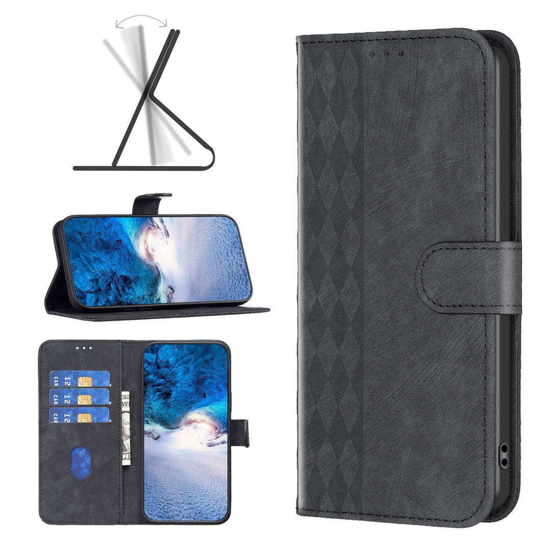 Google Pixel 8 Pro Case - Embossed Plaid Leather Wallet Cover with Card Slots, Kickstand, and 360 degree Protection