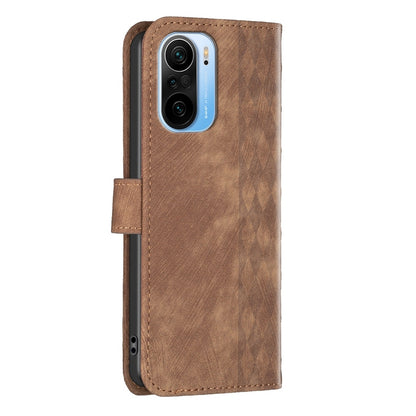 Xiaomi Redmi K40 Case - Embossed Plaid Leather Wallet Cover with Card Slots, Kickstand, and 360 degree Protection