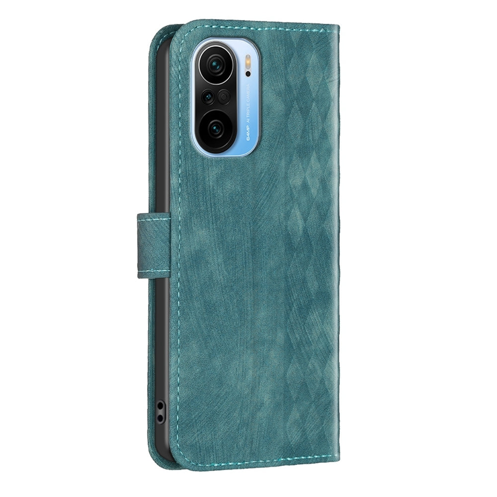 Xiaomi Redmi K40 Case - Embossed Plaid Leather Wallet Cover with Card Slots, Kickstand, and 360 degree Protection