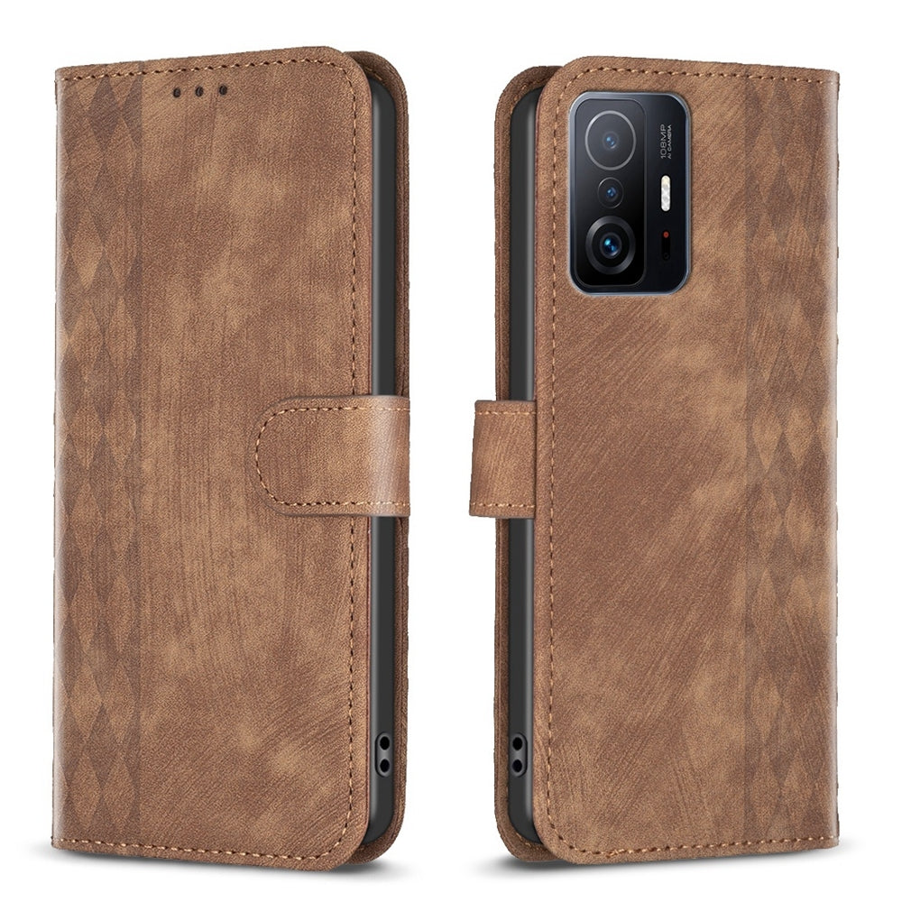 Xiaomi 11T Case - Embossed Plaid Leather Wallet Cover with Card Slots, Kickstand, and 360 degree Protection