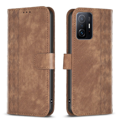 Xiaomi 11T Pro Case - Embossed Plaid Leather Wallet Cover with Card Slots, Kickstand, and 360 degree Protection