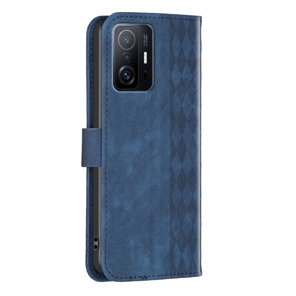 Xiaomi 11T Case - Embossed Plaid Leather Wallet Cover with Card Slots, Kickstand, and 360 degree Protection