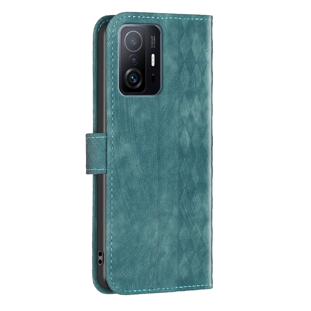 Xiaomi 11T Case - Embossed Plaid Leather Wallet Cover with Card Slots, Kickstand, and 360 degree Protection