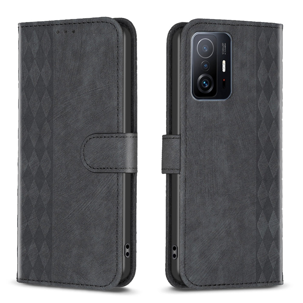 Xiaomi 11T Case - Embossed Plaid Leather Wallet Cover with Card Slots, Kickstand, and 360 degree Protection