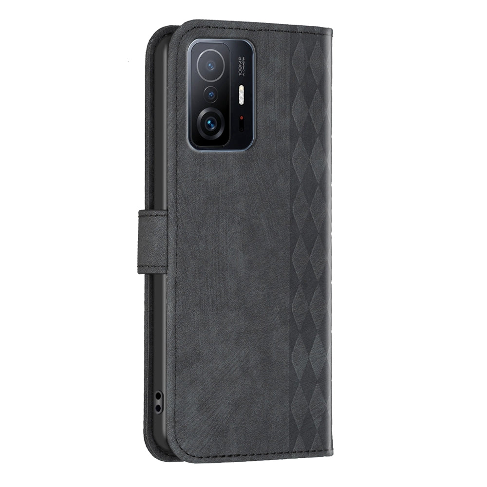 Xiaomi 11T Case - Embossed Plaid Leather Wallet Cover with Card Slots, Kickstand, and 360 degree Protection