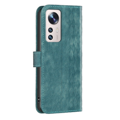 Xiaomi 12 Lite Case - Embossed Plaid Leather Wallet Cover with Card Slots, Kickstand, and 360 degree Protection