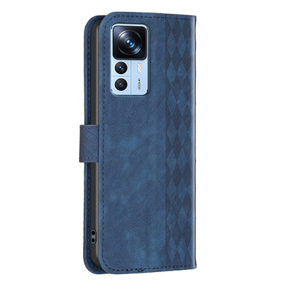 Xiaomi 12T Case - Embossed Plaid Leather Wallet Cover with Card Slots, Kickstand, and 360 degree Protection