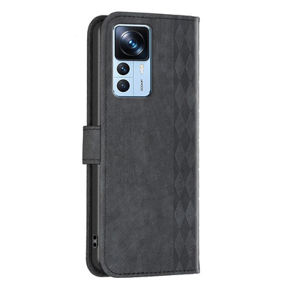 Xiaomi 12T Pro Case - Embossed Plaid Leather Wallet Cover with Card Slots, Kickstand, and 360 degree Protection