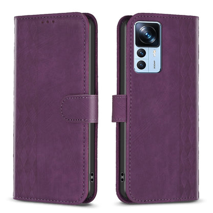 Xiaomi 12T Case - Embossed Plaid Leather Wallet Cover with Card Slots, Kickstand, and 360 degree Protection