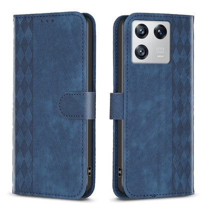 Xiaomi 13 Case - Embossed Plaid Leather Wallet Cover with Card Slots, Kickstand, and 360 degree Protection