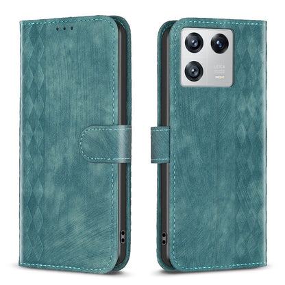 Xiaomi 13 Case - Embossed Plaid Leather Wallet Cover with Card Slots, Kickstand, and 360 degree Protection