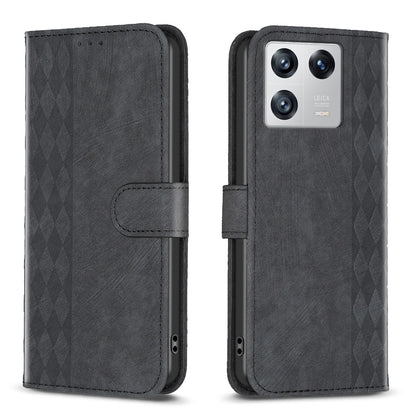 Xiaomi 13 Case - Embossed Plaid Leather Wallet Cover with Card Slots, Kickstand, and 360 degree Protection