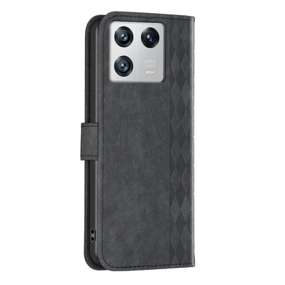 Xiaomi 13 Case - Embossed Plaid Leather Wallet Cover with Card Slots, Kickstand, and 360 degree Protection