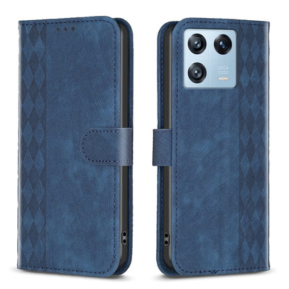 Xiaomi 13 Pro Case - Embossed Plaid Leather Wallet Cover with Card Slots, Kickstand, and 360 degree Protection