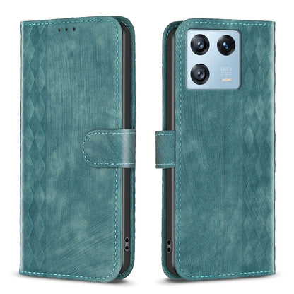 Xiaomi 13 Pro Case - Embossed Plaid Leather Wallet Cover with Card Slots, Kickstand, and 360 degree Protection