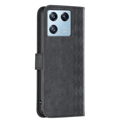 Xiaomi 13 Pro Case - Embossed Plaid Leather Wallet Cover with Card Slots, Kickstand, and 360 degree Protection