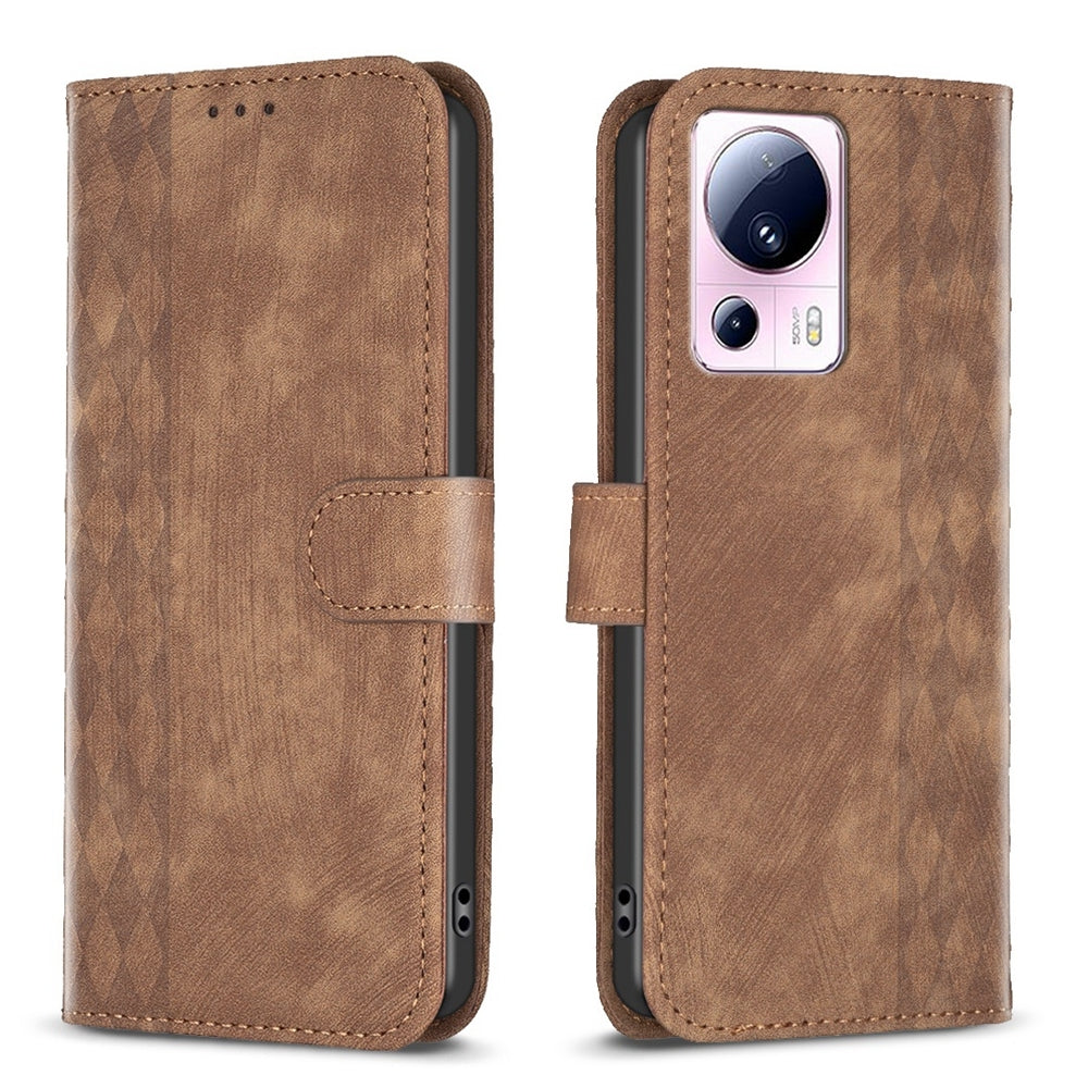 Xiaomi 13 Lite 5G Case - Embossed Plaid Leather Wallet Cover with Card Slots, Kickstand, and 360 degree Protection