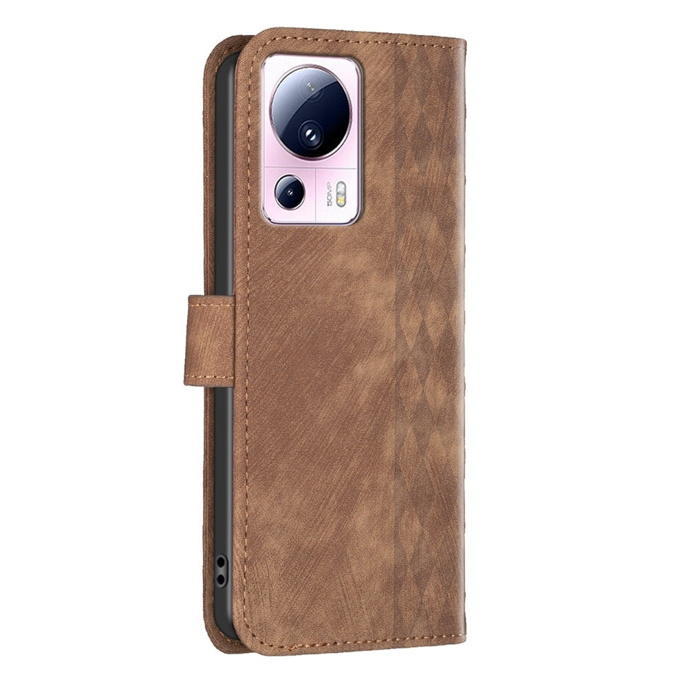 Xiaomi 13 Lite 5G Case - Embossed Plaid Leather Wallet Cover with Card Slots, Kickstand, and 360 degree Protection