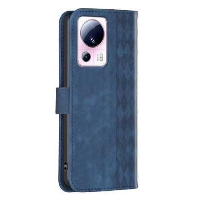 Xiaomi 13 Lite 5G Case - Embossed Plaid Leather Wallet Cover with Card Slots, Kickstand, and 360 degree Protection