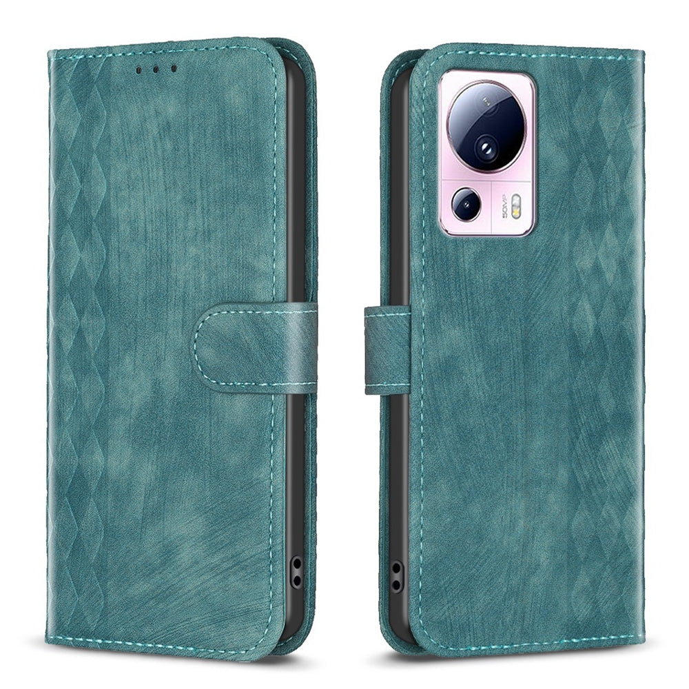 Xiaomi 13 Lite 5G Case - Embossed Plaid Leather Wallet Cover with Card Slots, Kickstand, and 360 degree Protection