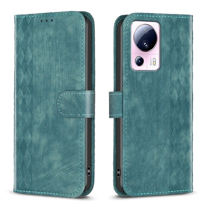 Xiaomi 13 Lite 5G Case - Embossed Plaid Leather Wallet Cover with Card Slots, Kickstand, and 360 degree Protection