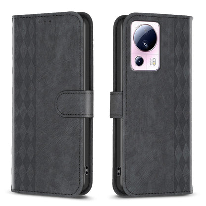 Xiaomi 13 Lite 5G Case - Embossed Plaid Leather Wallet Cover with Card Slots, Kickstand, and 360 degree Protection