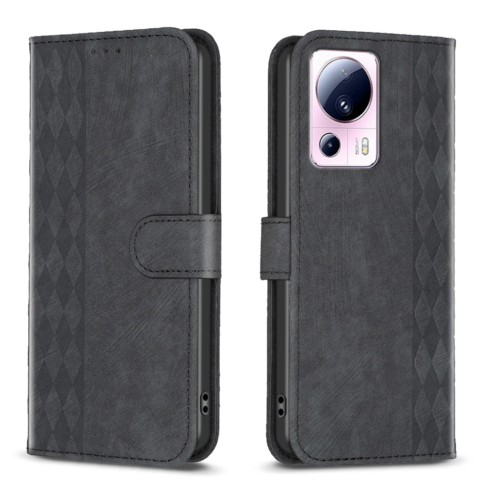 Xiaomi Civi 2 Case - Embossed Plaid Leather Wallet Cover with Card Slots, Kickstand, and 360 degree Protection