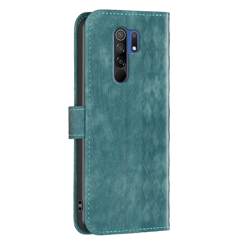 Xiaomi Redmi 9 Case - Embossed Plaid Leather Wallet Cover with Card Slots, Kickstand, and 360 degree Protection