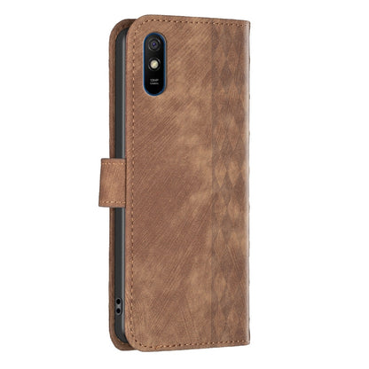 Xiaomi Redmi 9A Case - Embossed Plaid Leather Wallet Cover with Card Slots, Kickstand, and 360 degree Protection