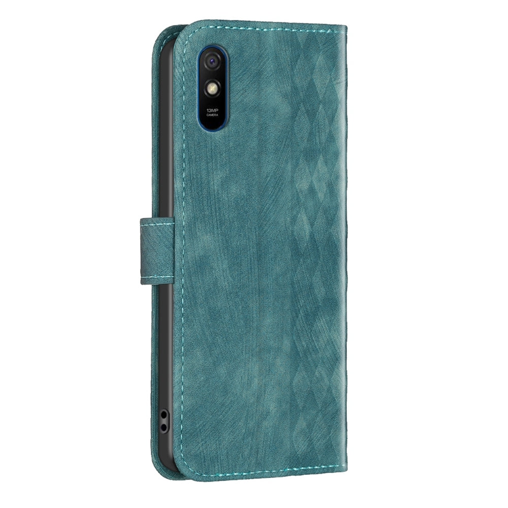 Xiaomi Redmi 9A Case - Embossed Plaid Leather Wallet Cover with Card Slots, Kickstand, and 360 degree Protection