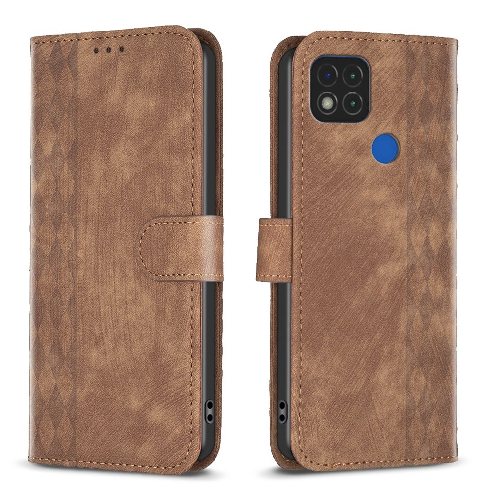 Xiaomi Redmi 9C Case - Embossed Plaid Leather Wallet Cover with Card Slots, Kickstand, and 360 degree Protection