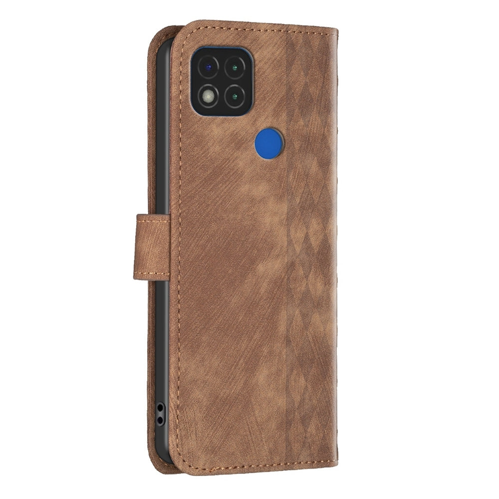 Xiaomi Redmi 9C Case - Embossed Plaid Leather Wallet Cover with Card Slots, Kickstand, and 360 degree Protection