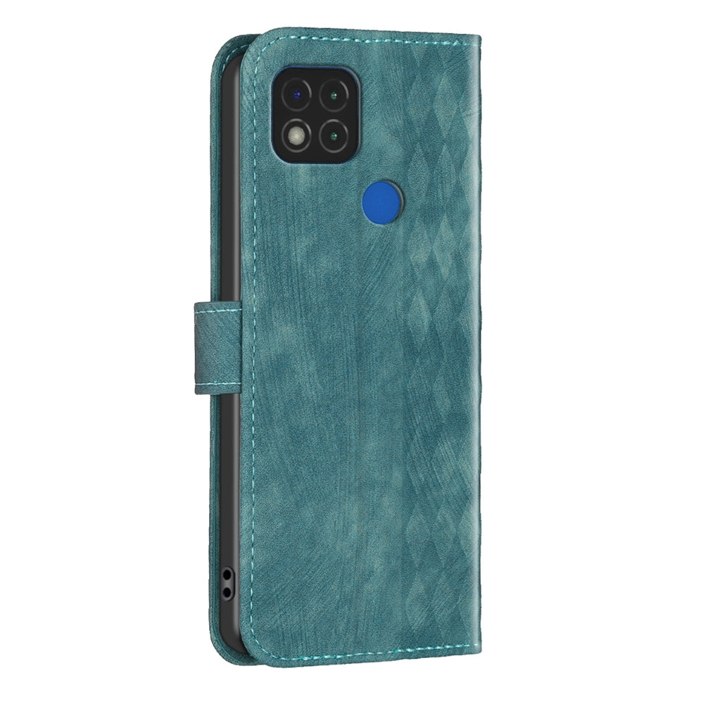 Xiaomi Redmi 9C Case - Embossed Plaid Leather Wallet Cover with Card Slots, Kickstand, and 360 degree Protection