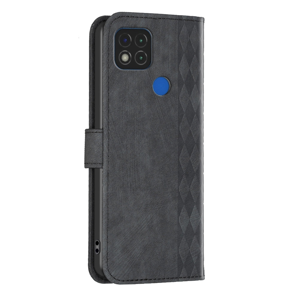 Xiaomi Redmi 9C Case - Embossed Plaid Leather Wallet Cover with Card Slots, Kickstand, and 360 degree Protection