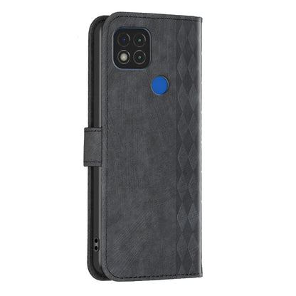 Xiaomi Redmi 9C Case - Embossed Plaid Leather Wallet Cover with Card Slots, Kickstand, and 360 degree Protection