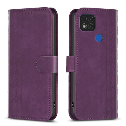 Xiaomi Redmi 9C Case - Embossed Plaid Leather Wallet Cover with Card Slots, Kickstand, and 360 degree Protection